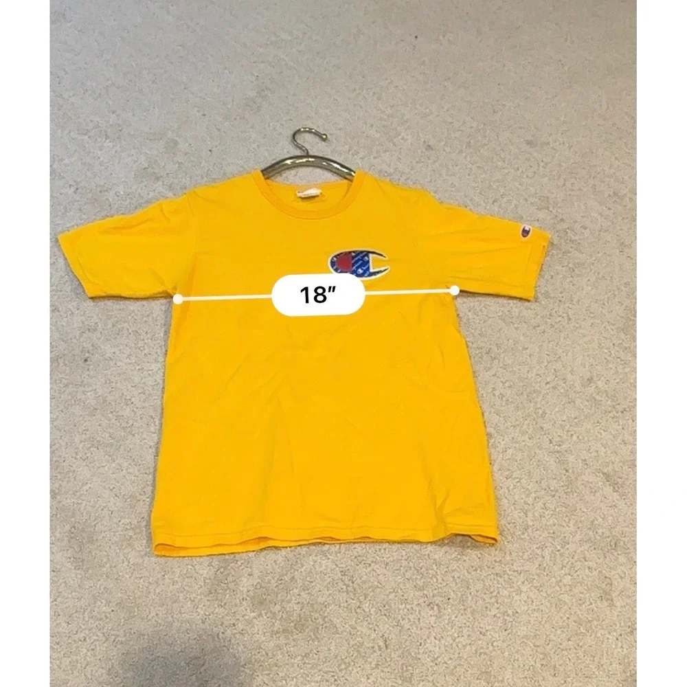 Champion Mens Big C Logo Script Fill T-Shirt Yellow Medium Short Sleeve Tee - Picture 5 of 6